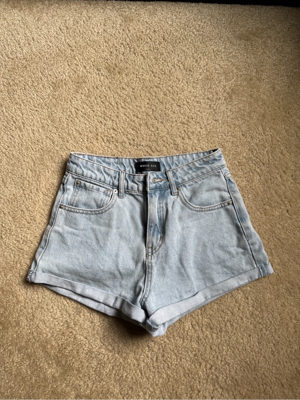 White Fox Boutique Light Blue High-Waist Denim Shorts